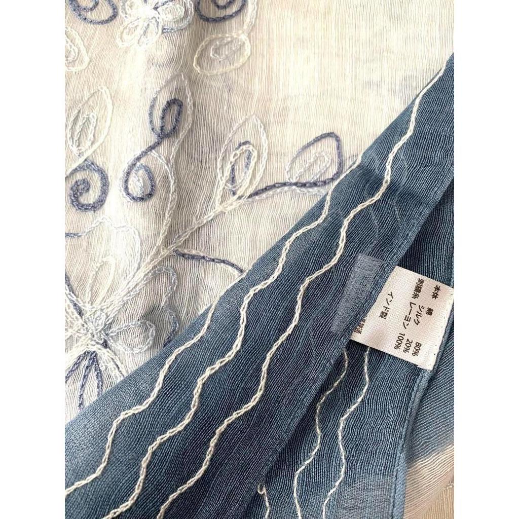 Used Indian Silk Cotton Stole, Ari Embroidery, 1375, Hand-dyed, Lightweight, For Spring/Summer, Mother's Day Gift, Navy
