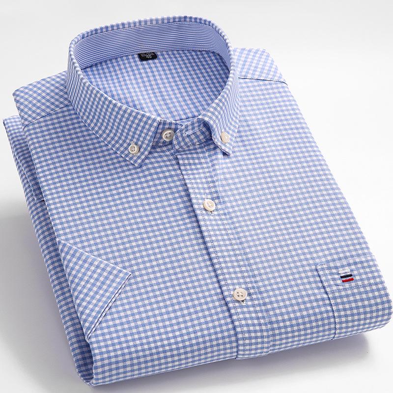 

Мужская приталенная рубашка с коротким рукавом из оксфордского хлопка в стиле кэжуал 38 (Weight 90-105)