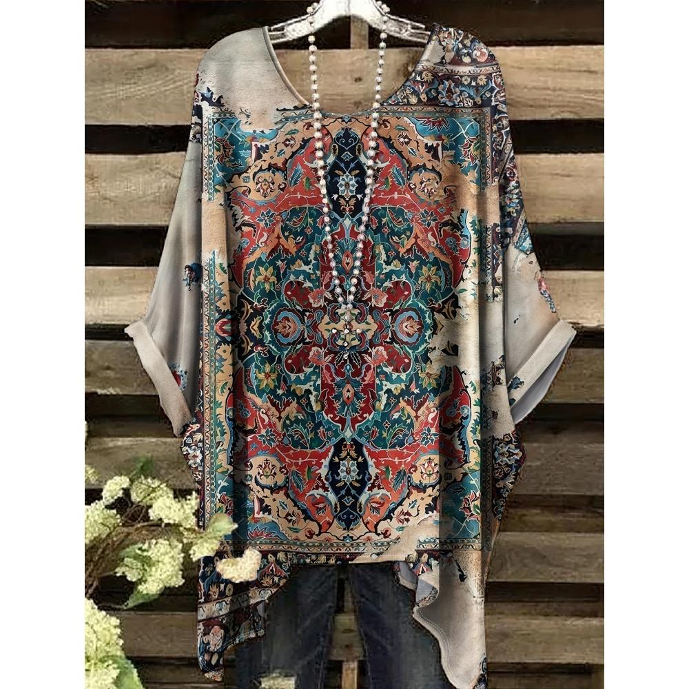 2025 Bohemian Chic Oversized Minimalist Cute Panda Print Irregular Hem Round Neck T-Shirt Stylish and Versatile Machine Washable