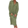 Women's Fashion V-Neck Striped Low Split Lapel Long Sweater Casual Dresses