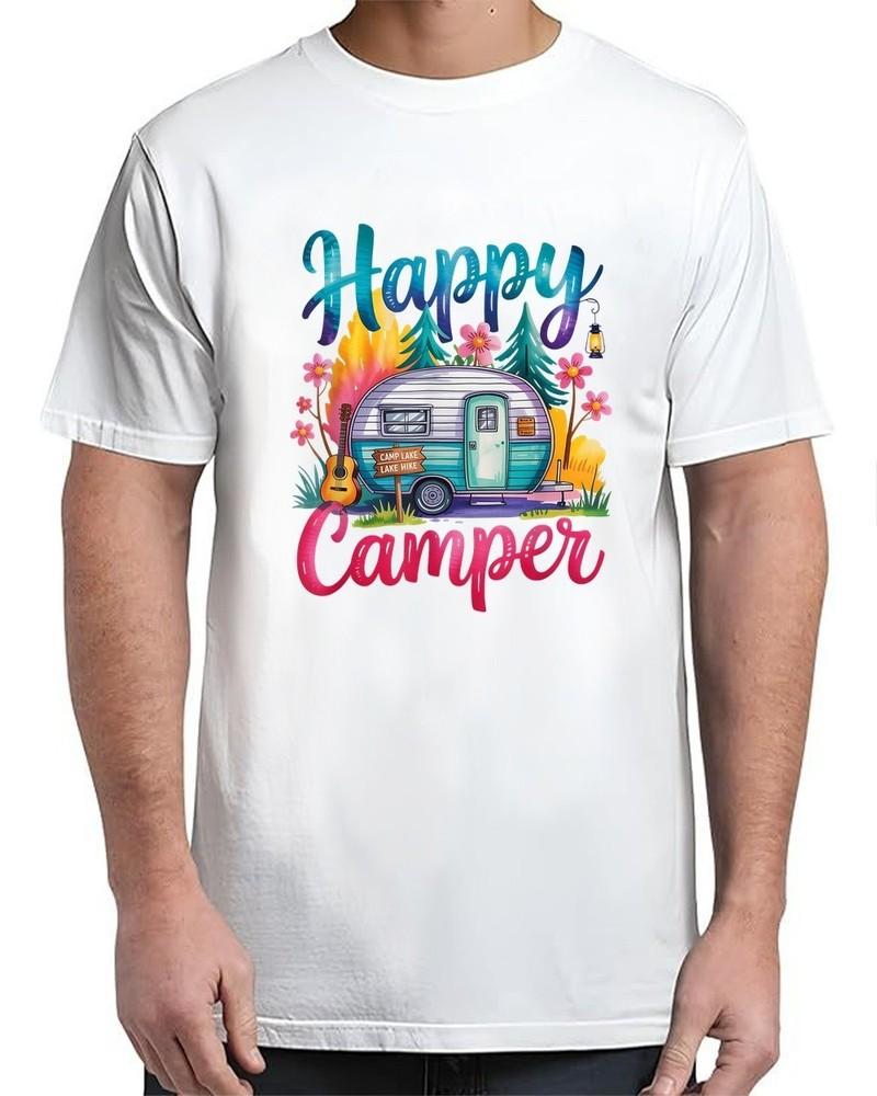 Funny Happy Camper Camping Apparel Trailer RV Vintage Adult S-4XL Unisex T-Shirt XXXL