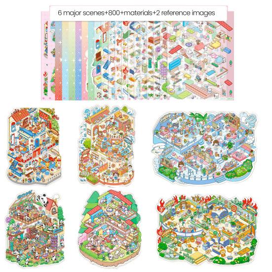 DIY 3D Scene Sticker Collection Book for Kids Adults Make Your Own Shop House Stickers for Relief Stress Pass The Time