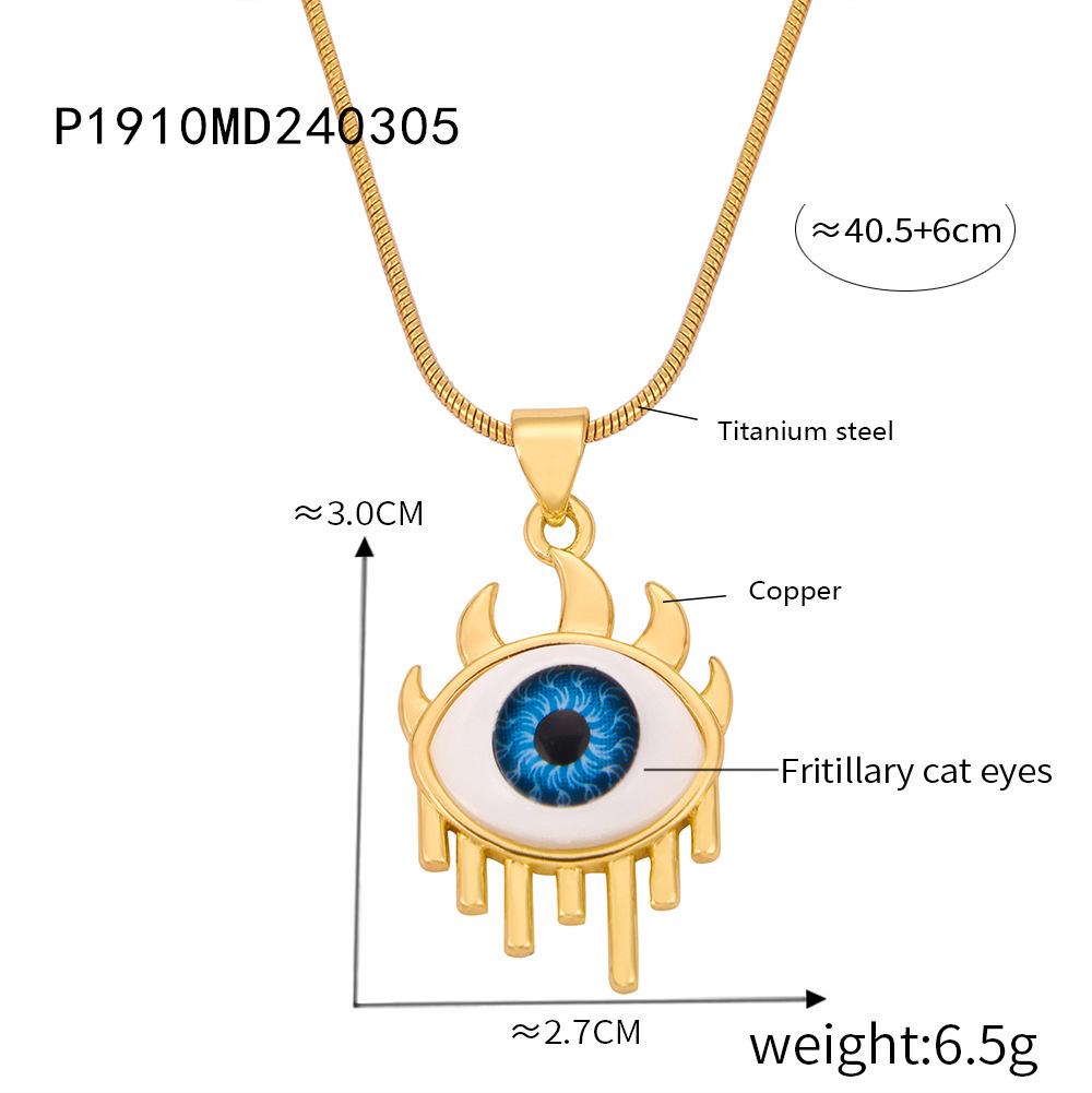 Gold-Plated Titanium Steel Geometric Evil Eye Pendant Necklace