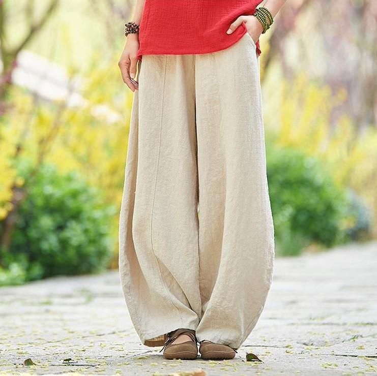 

Women s Autumn 2023 Zen Style Six-Color Cotton Linen Lantern Pants, Plus Size, Elastic Waist, Loose Fit XXL