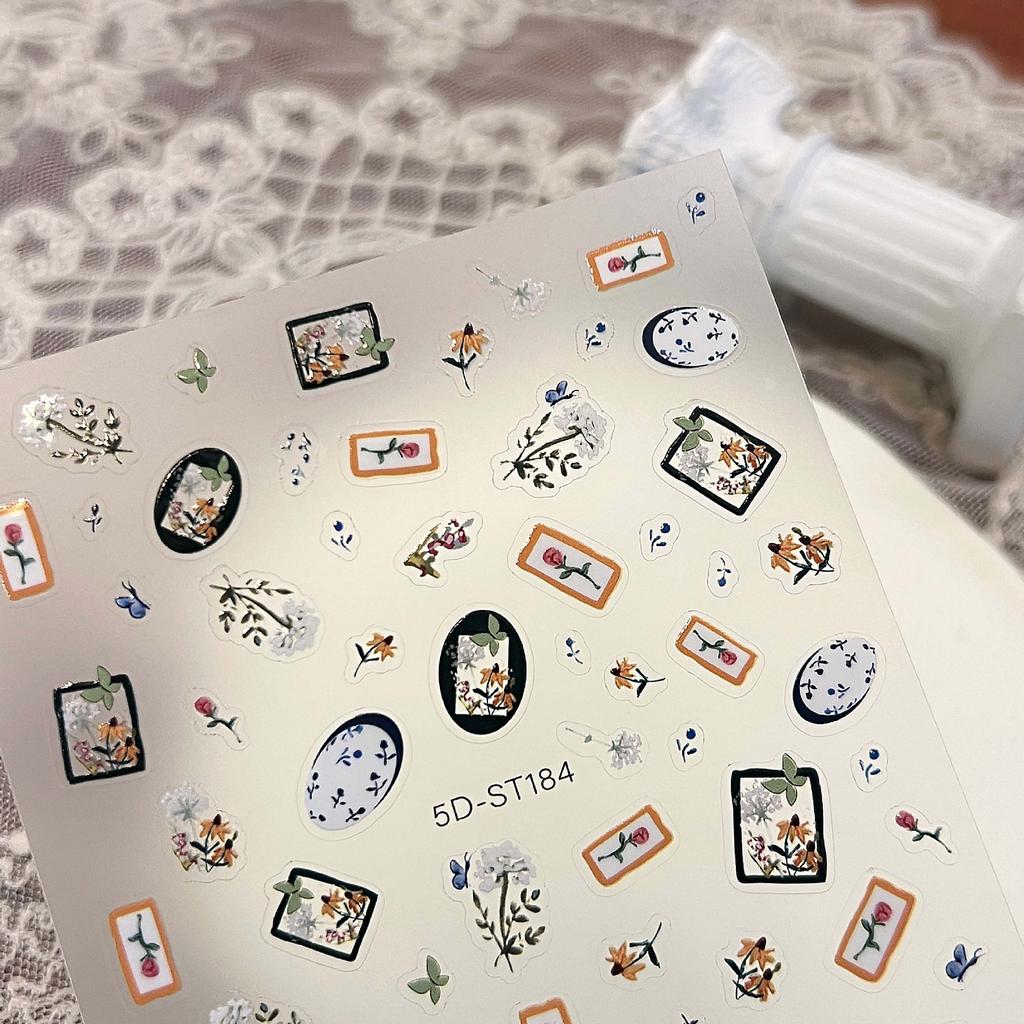 Fresh flower manicure sticker 5D relief 3D three-dimensional nail sticker rose decorative sticker