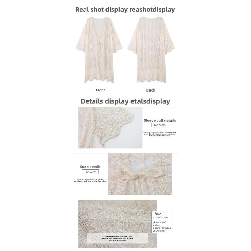 New crochet embroidered lace shirt for women, summer vacation style, seaside sun protection coat, sheer long coat