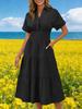 Womens V Neck Smocked Maxi Dress Short Sleeve Flowy Tiered Dress With Pockets