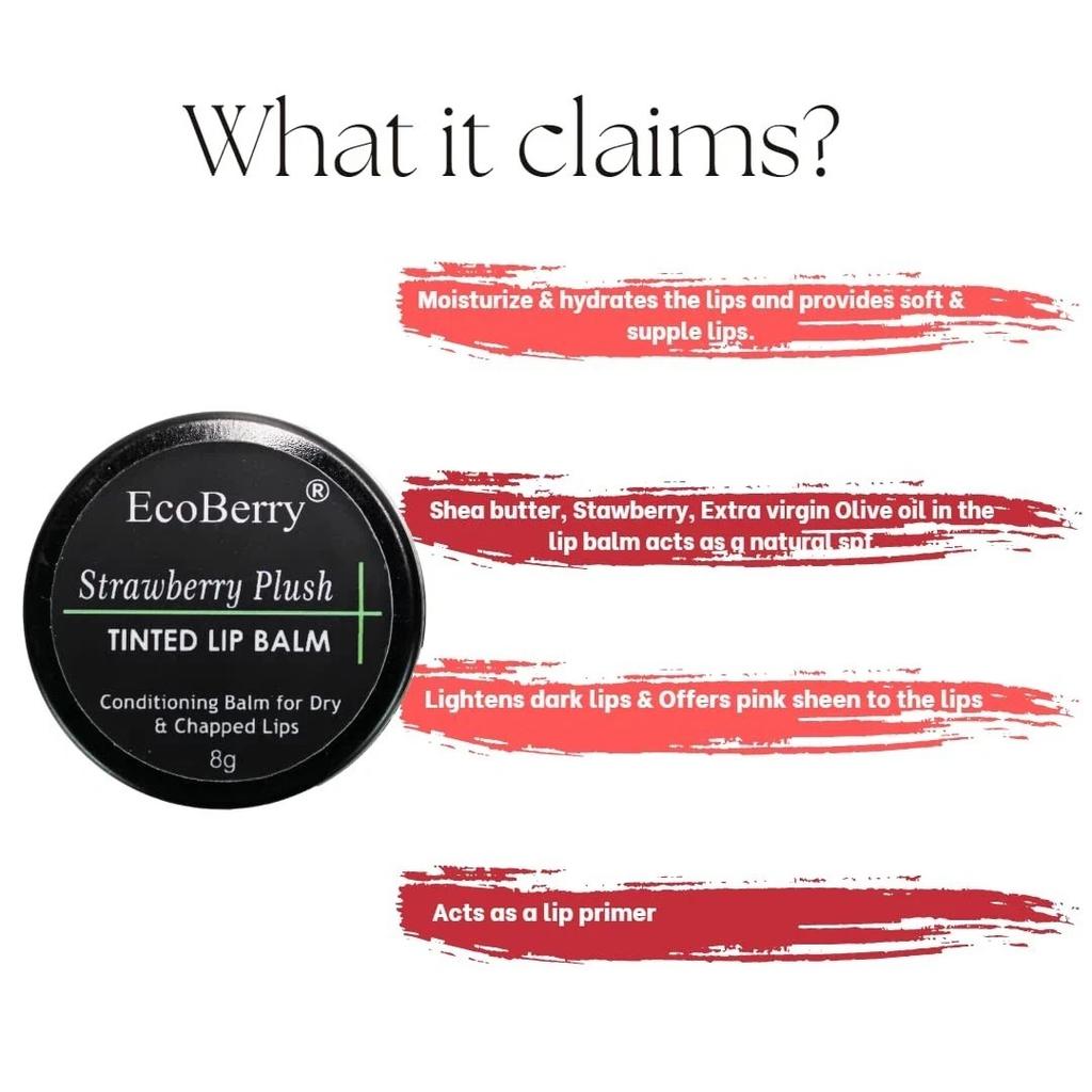 EcoBerry Strawberry Plush Tinted Lip Balm For Soft Lips 8gm