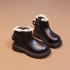 Girls Leather Boots Children's Bow Martin Boots 2025 Winter New Fleece Cotton Boots Girls Fashion Lace Boots