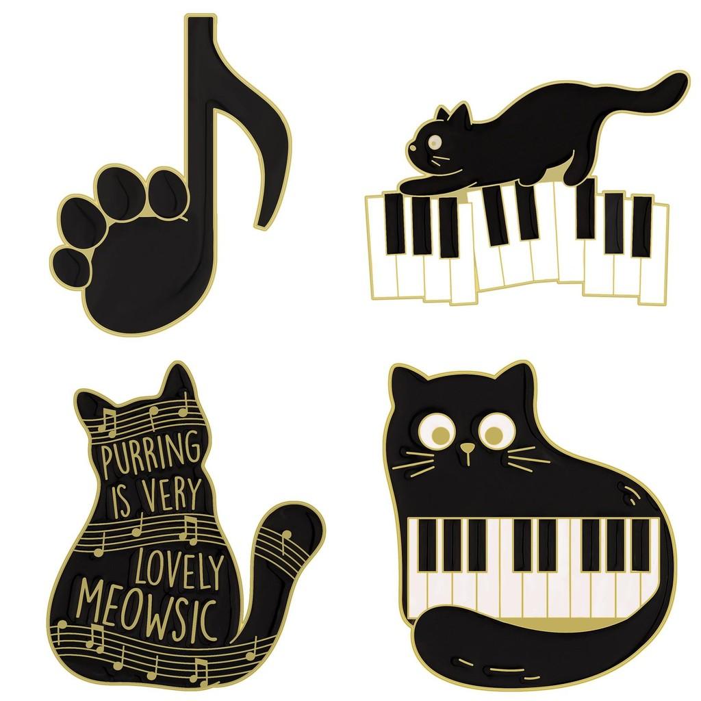 Adorable Cat Shaped Brooch Displaying Creative Cartoon Piano Notes With Unique Charm