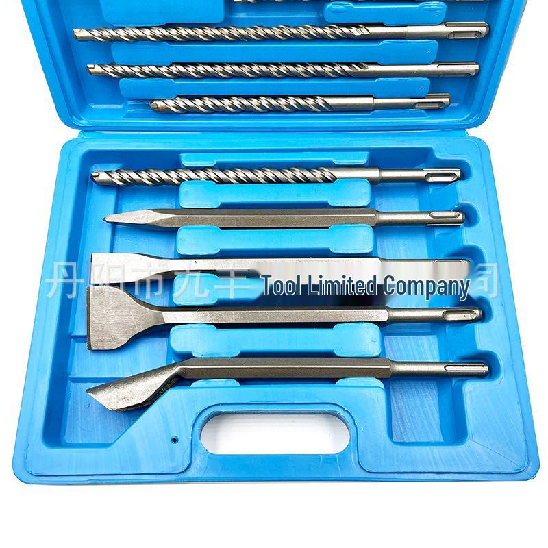 17-Piece Electric Hammer Drill Set: Impact Bits, Chisels, & Blades with Blue Case