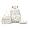 Three-Piece Backpack Set Bow Printed Corduroy Large Capacity Handbag Multi-Functional Backpack with Lunch Bag Pen Bag
