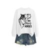 Womens Oversized Long Sleeve Hoodie Top With Horse Lover Graphic Print Cotton Blend Casual Sweatshirt Winter