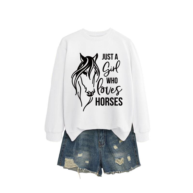 Womens Oversized Long Sleeve Hoodie Top With Horse Lover Graphic Print Cotton Blend Casual Sweatshirt Winter