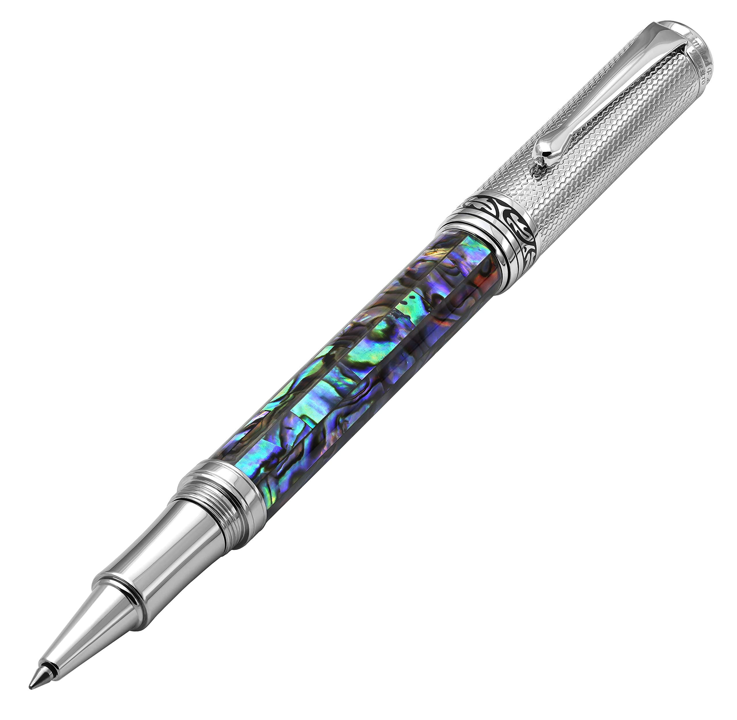 

Xezo Maestro Twist Action Handmade Rollerball and Carbon Serialized Pen, Mother-of-Pearl Diamond-Like PVD,
