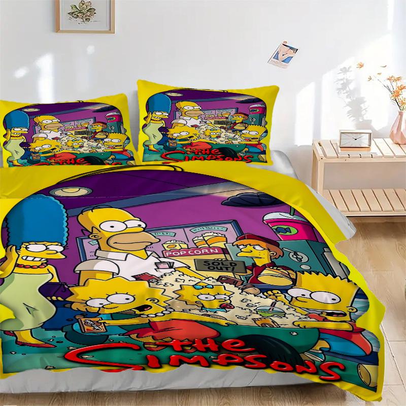 

Simpsons Movie Night Bedding Set Comforter Cover Gift for Bedroom,Includes 1 Cover and 2 Pillowcases, No InsertB426 135x200cm