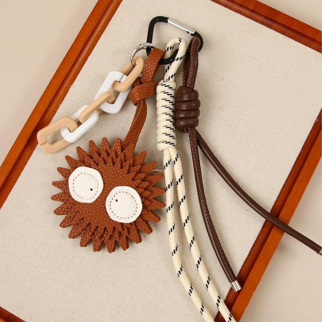 Leather Keychain With Cartoon Coal Ball Pendant For Fashionable Car And Bag Accessories