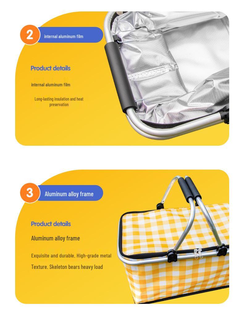 Faltbarer isolierter Picknickkorb Lunchtasche - Tragbare Sommer-Kühltasche mit Kühlakku und Aluminiumfolienisolierung