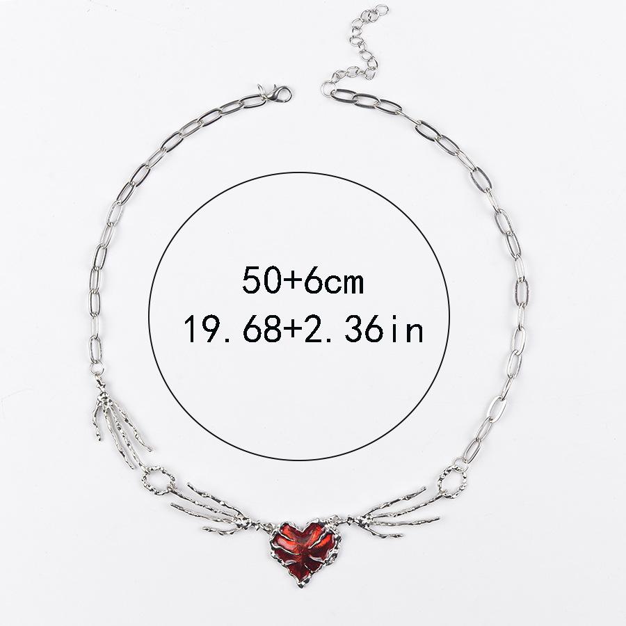 1pc Vintage Gothic Devil's Claw Red Heart Pendent Choker Necklace Skull Skeleton Hands Witch Jewelry Gift for Women Halloween Costume Party Cosplay