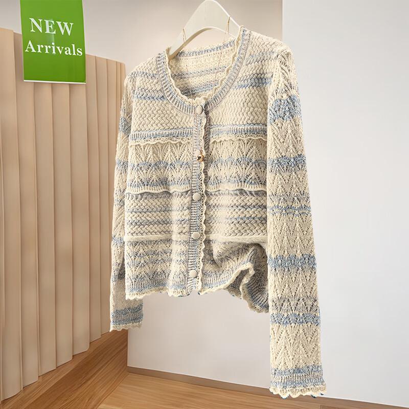 

She Pond Color-block Striped Lace Knit Cardigan S