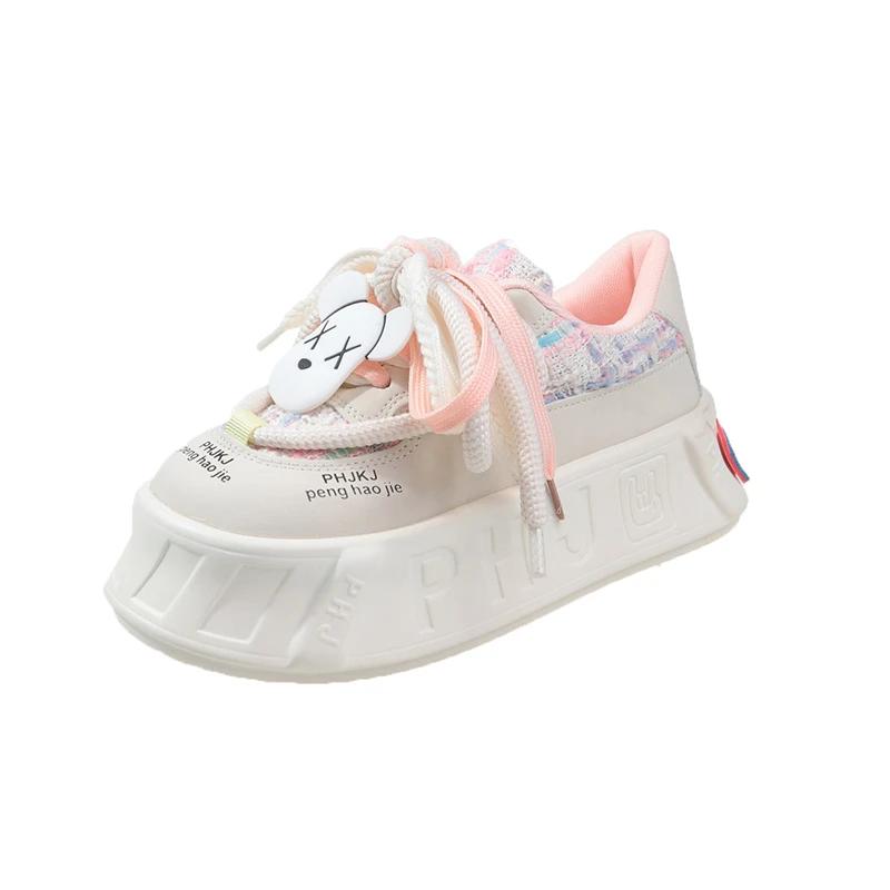 Fashion Kawaii Ladies Shoes On Sale New Fashion Round Toe Lace Up Women's Vulcanized Shoes Spring Flat Outdoor Breathable Women Sneakers