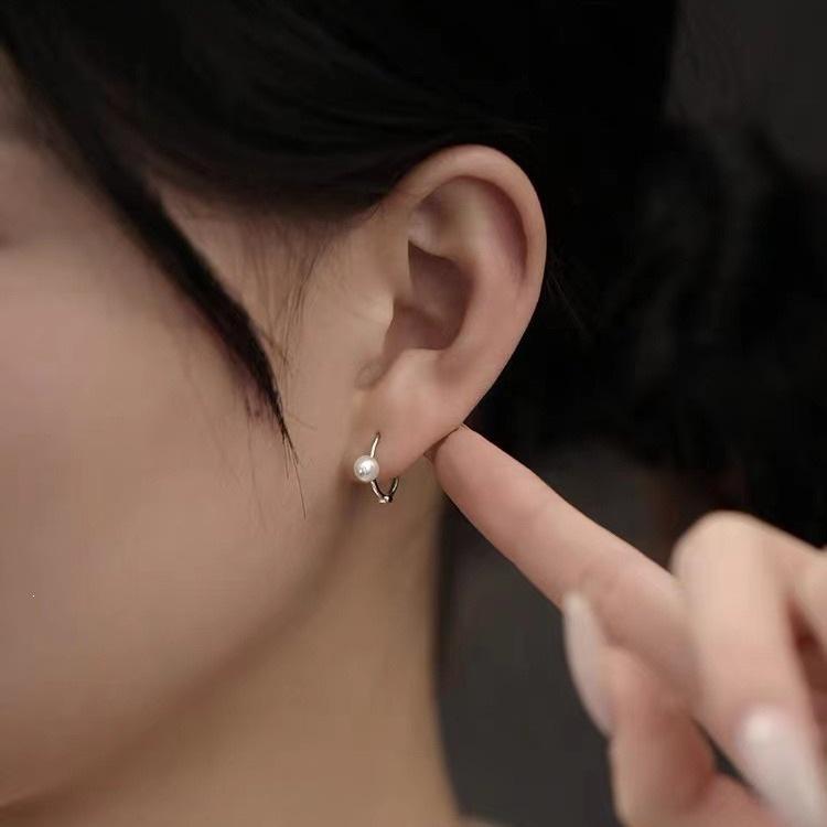 925 Sterling Silver Freshwater Pearl Hoop Stud Earrings - Elegant, Simple Ear Jewelry Accessories