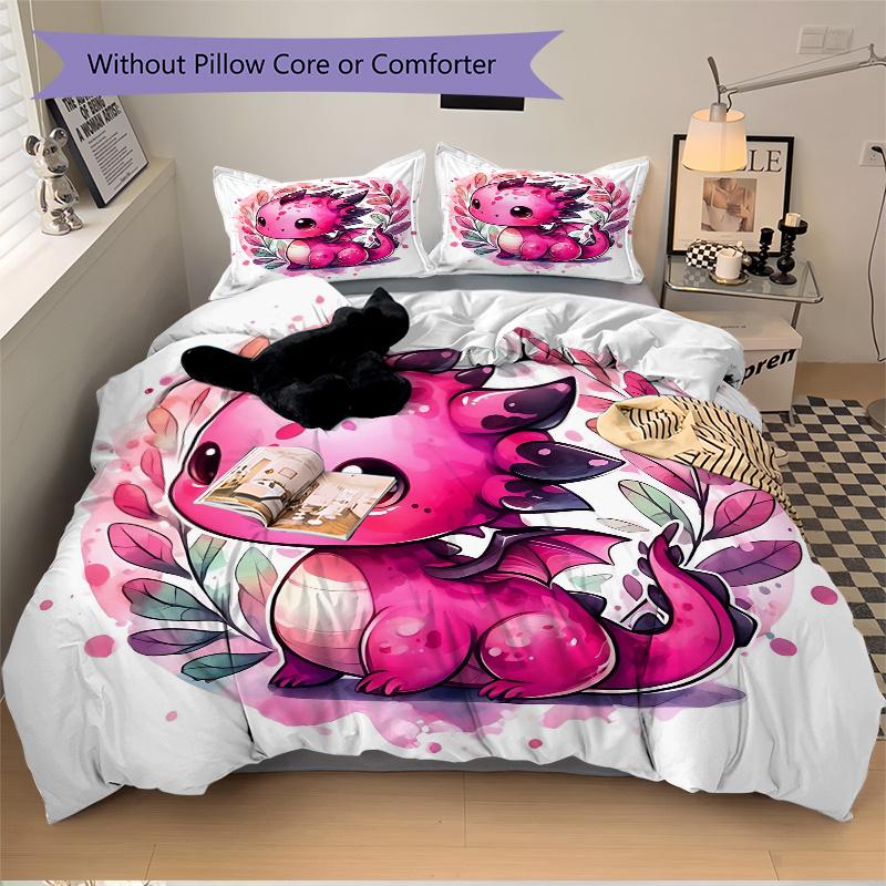 3pcs Mini Dragon Quilt Cover Set (1 Quilt Cover + 2 Pillowcases Without Pillow Core), High-Definition Printing for Home and Dormitory.H065