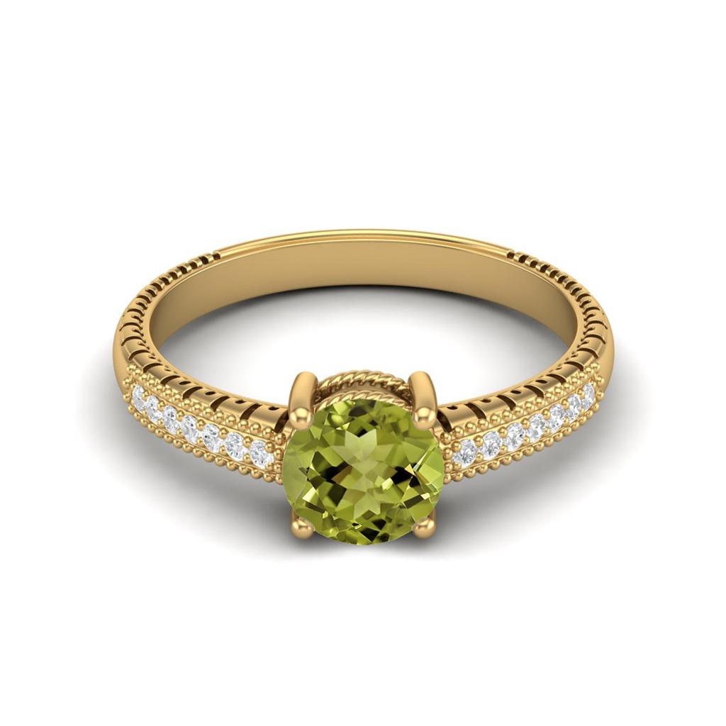0.97 Ctw Round Peridot 925 Sterling Silver Gold Vermeil Solitaire Women Wedding Ring