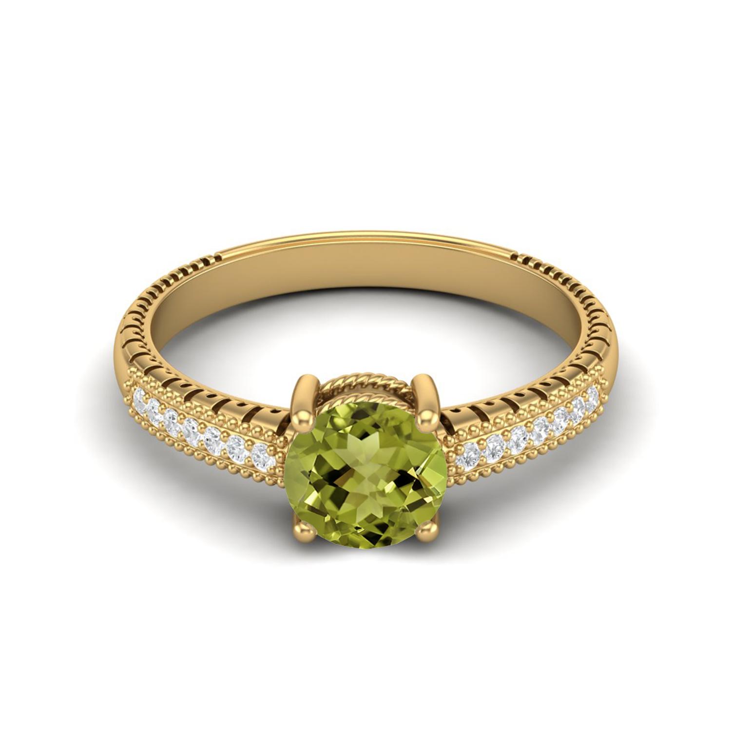 0.97 Ctw Round Peridot 925 Sterling Silver Gold Vermeil Solitaire Women Wedding Ring 11