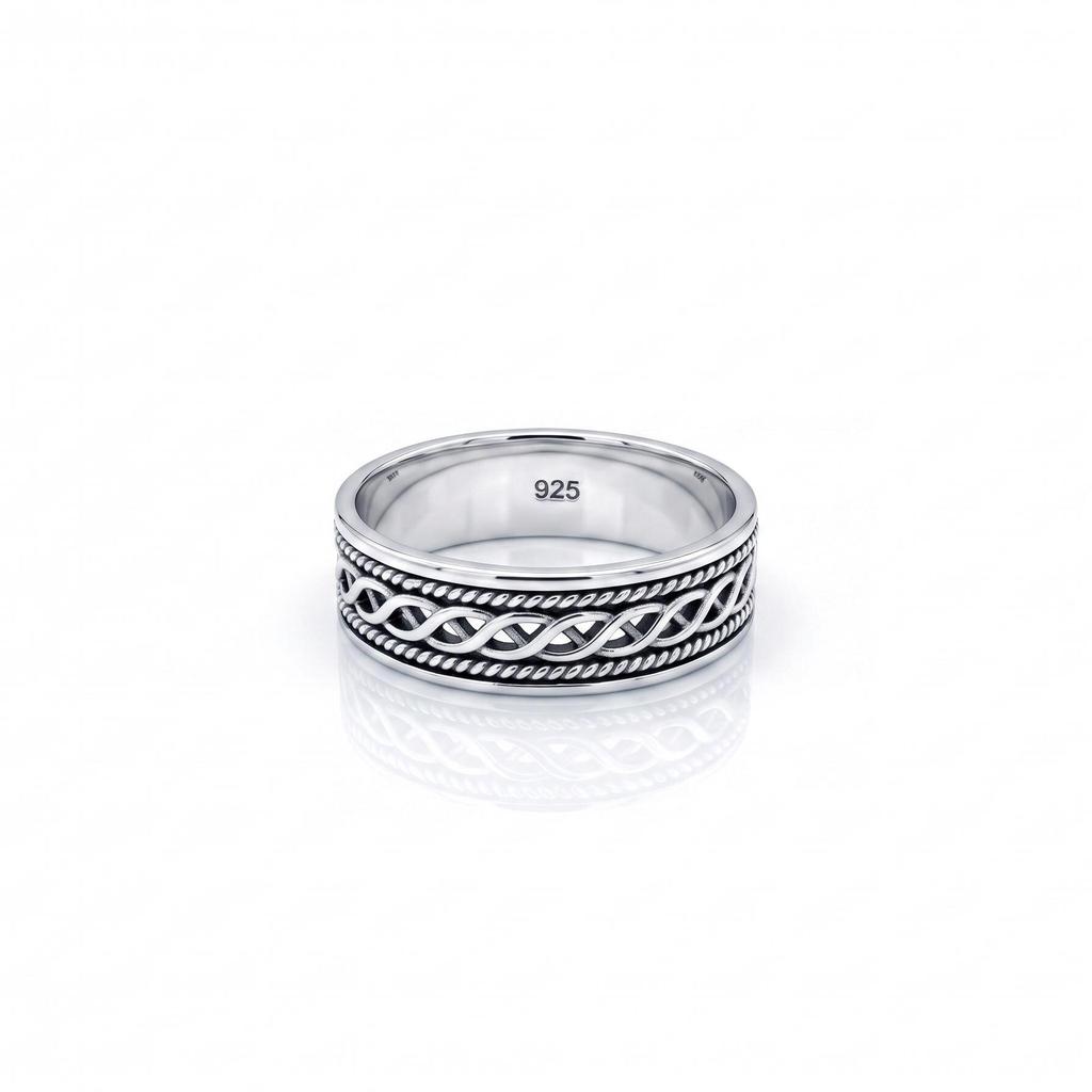 Anello Intrecciato in Argento Sterling 925 Massiccio, Anello a Fascia Infinito in Argento, Anello a Fascia Ossidato in Argento per Uomo, Anello a Fascia Semicircolare da 6 mm, Anello Regalo