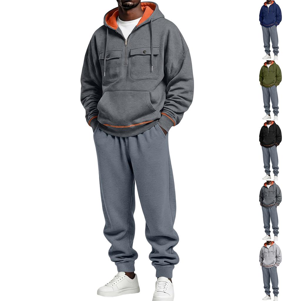 Men's Casual Loose Fit Hooded Sweatshirt Set with Cuffed Pants for Fall Winter