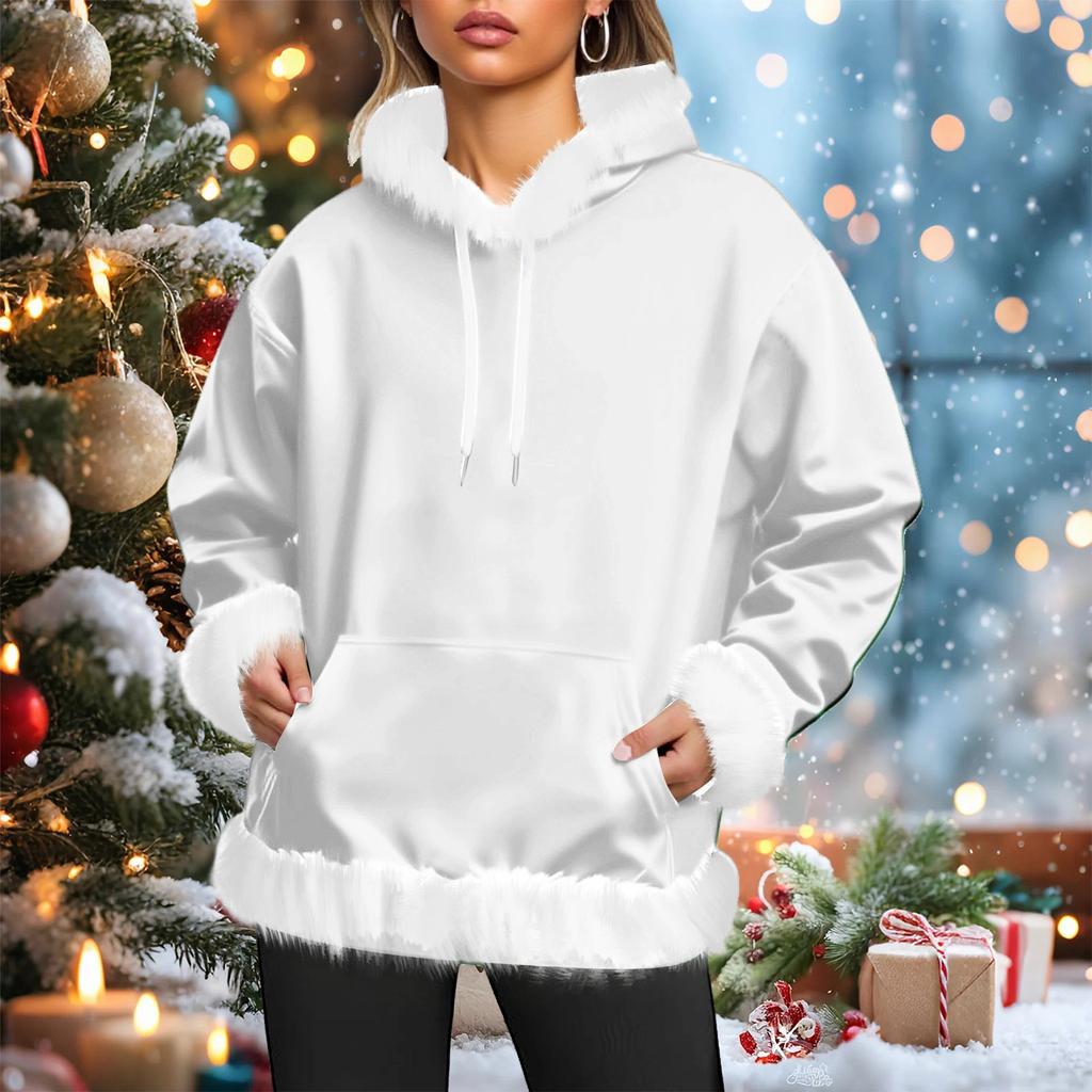 Women's Casual Fleece-lined Hoodie With Long Sleeves, Color, Pockets, Sweatshirt Top