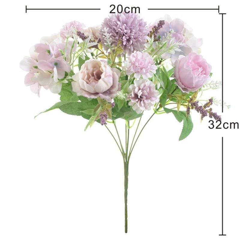 7 Heads Hydrangea Flowers Artificial Bouquet Silk Blooming Fake Peony Hand Flower Wedding Decor