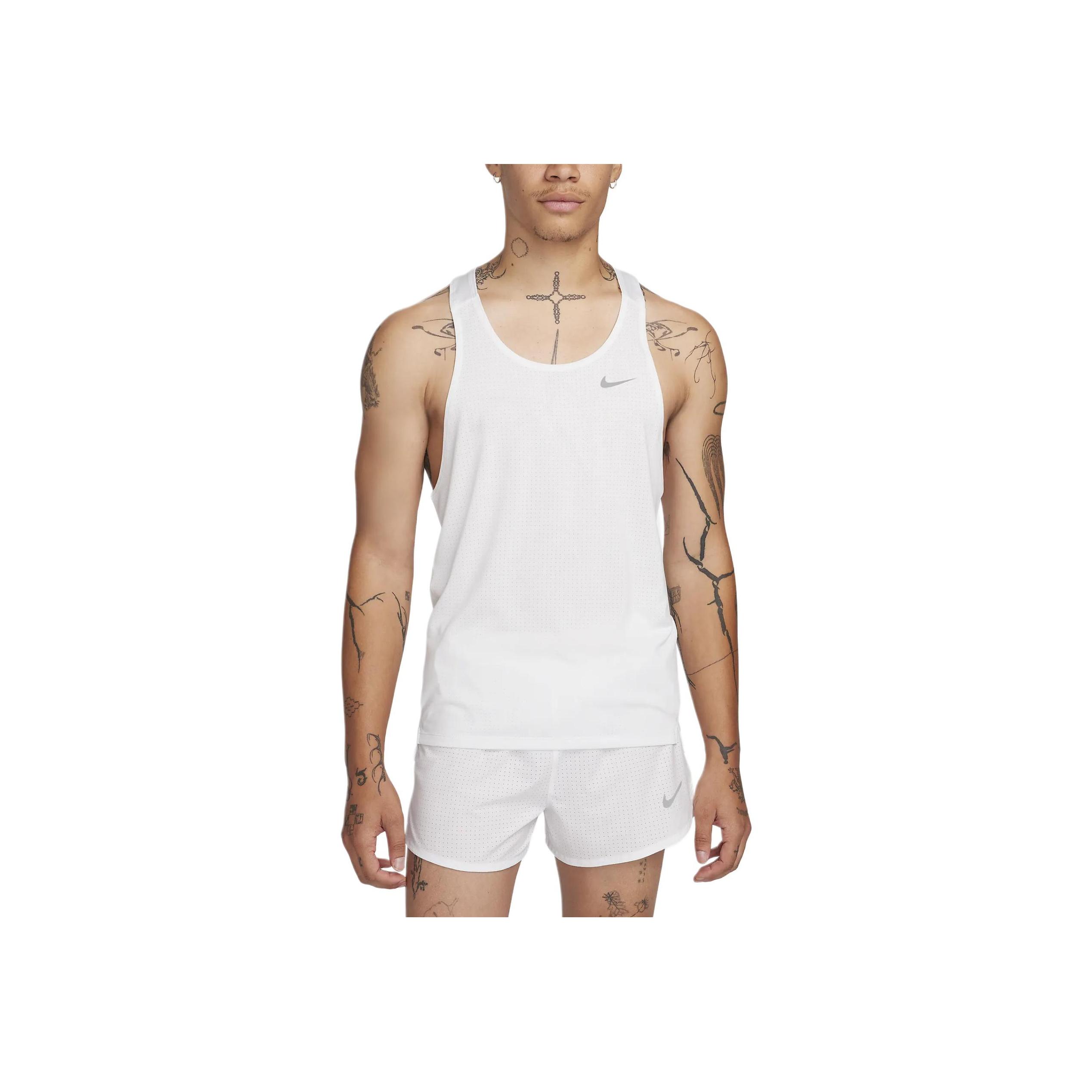 Мужской топ-майка Nike Dri-FIT Sport Fast, легкий, дышащий, свободный, удобный, с круглым вырезом, Цвет: Peak-White, FN4229-121 XXL