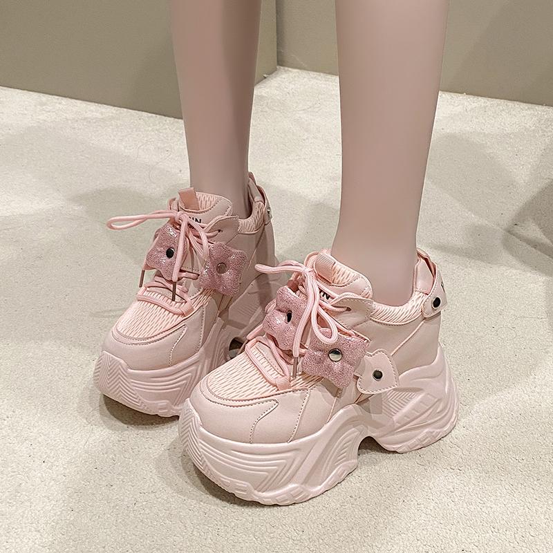 10CM Women Casual Platform Sneakers High Heels New Spring Sports Vulcanized Shoes Cute Trainers Chunky Sneakers Zapatos Mujer