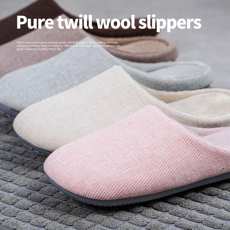 Japanese twill winter non-slip home wood floor soft bottom bedroom men and women couple thick bottom cotton slippers simple