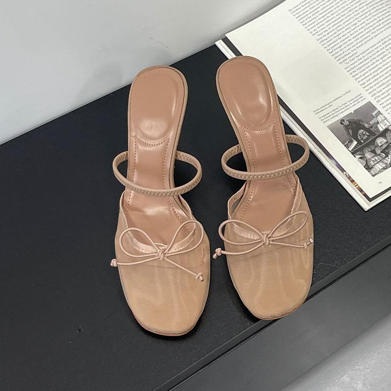 Fashion Fashion Butterfly-Knot Ladies Pumps Heels Shoes Female Slides Mesh Breathable Footwear Elegant Women Heeled Shoes Big Size 43