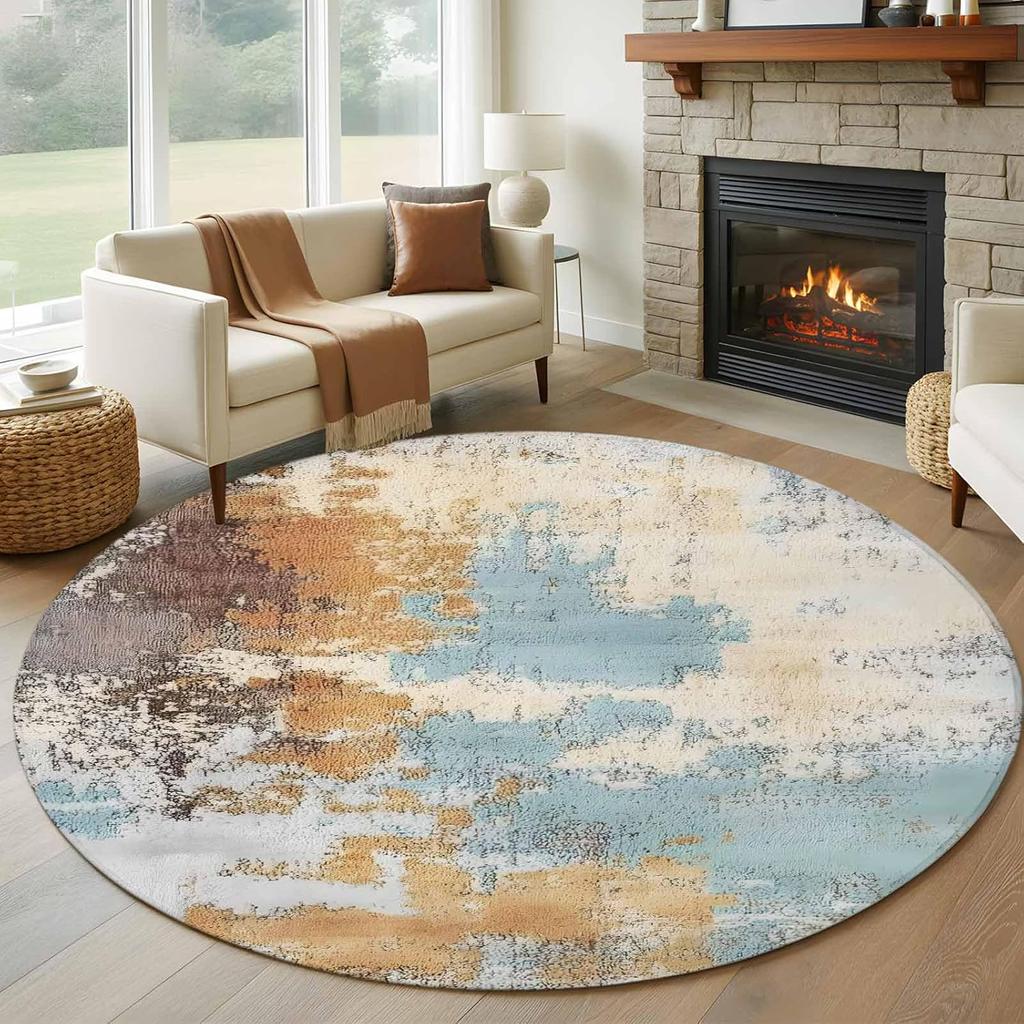 Moderní kulatý koberec Barevné bloky Styl inkoustové malby Dekorace do domácnosti Podložka Nordický minimalistický Obývací pokoj Ložnice Protiskluzový koberec