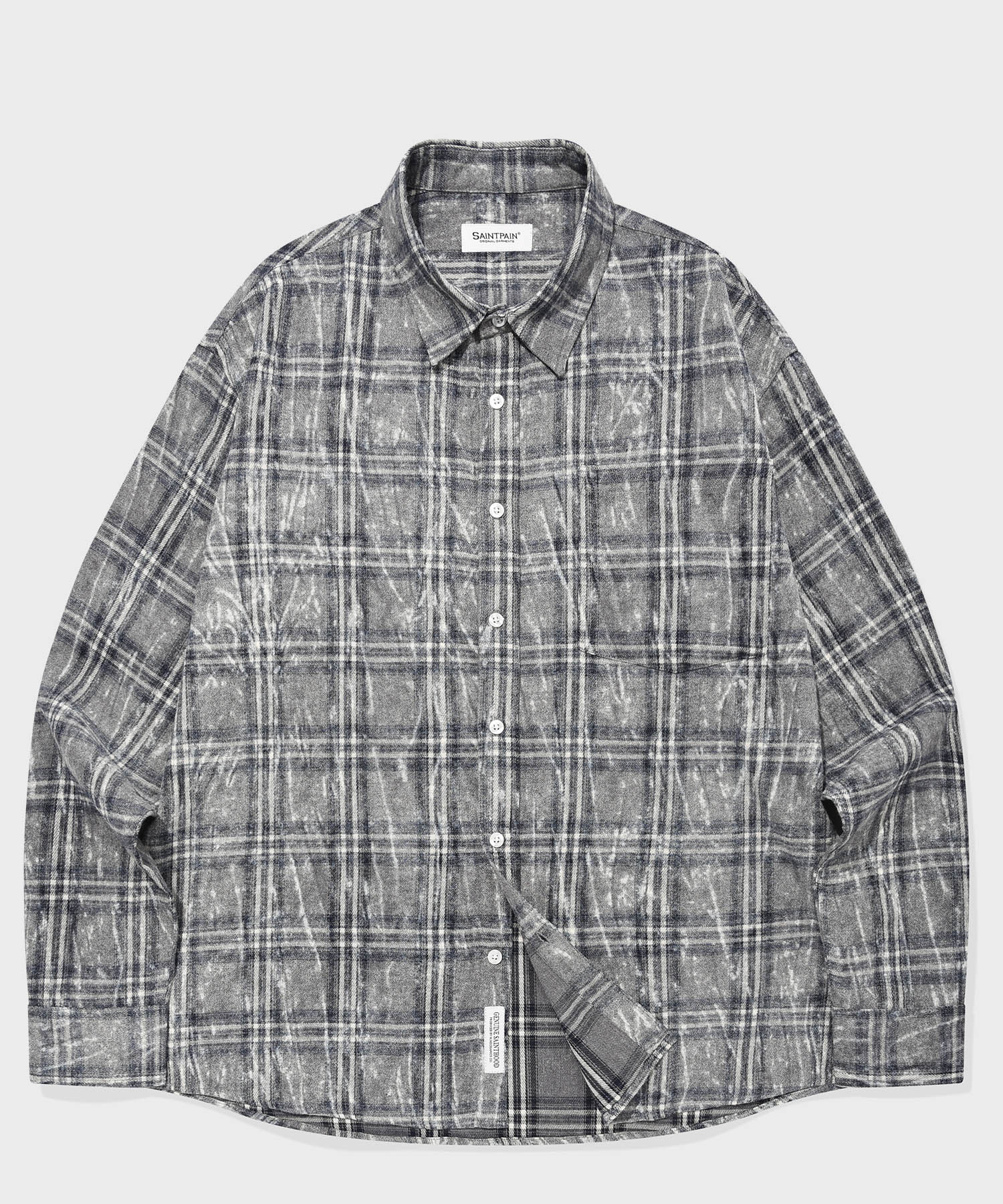 Saint Pain Sp Overdid Check Oversized Shirt Gray Gray/L
