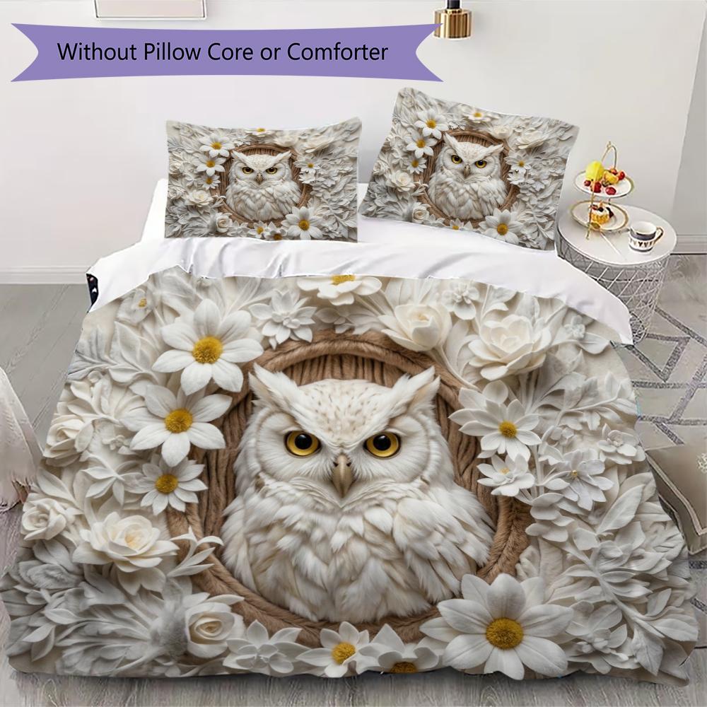 Owl Pattern Bedding Uilt Set Uilt Cover Pillowcase Home Decoration Birthday Gift (1 * Duvet Cover + 2 * Pillowcase Without Core)67