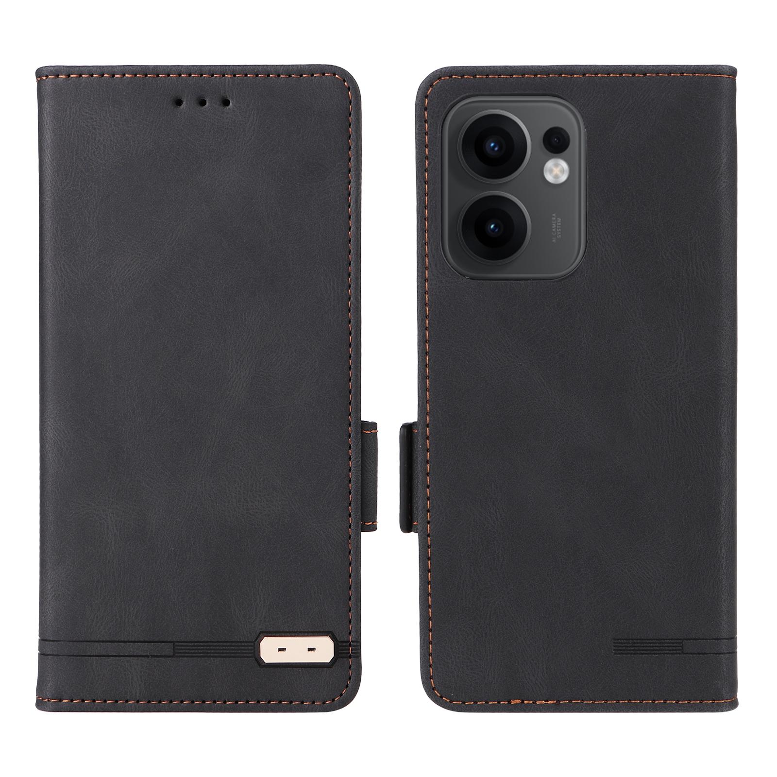 

For Oppo Reno13 F 5G Case Leather Wallet Flip Phone Cover with Hardware Decor Black