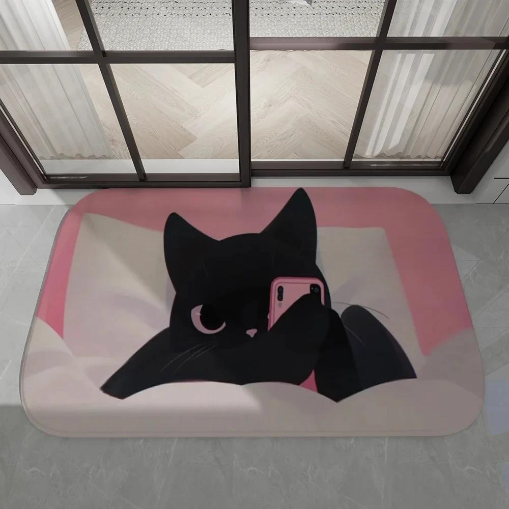  Disney Dark Cat Welcome Madafakas Floor Mat Entrance Door Mat Rectangle Home Soft Badmat Front Door Indoor Outdoor Mat