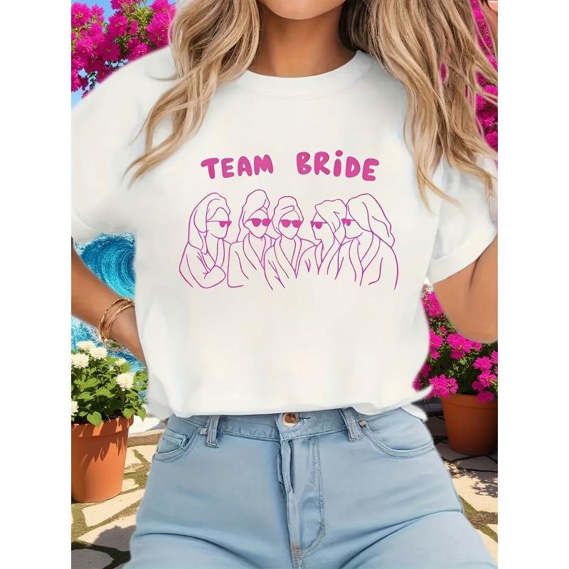 

Women S Printed T-Shirt for Bridesmaids, Wedding Party Print, Round Neck Casual Short Sleeve Top - Comfortable Fit, Classic Design, Trendy Piece S белый