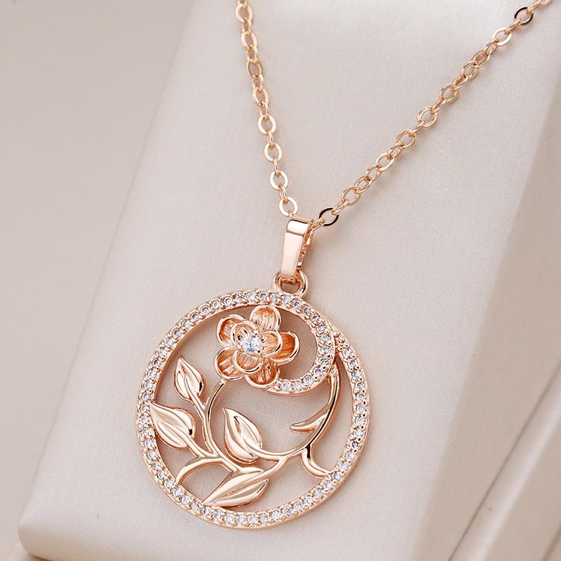 Rose Gold Hollow Flowers Necklace For Women Fashion Natural Zircon Wedding Party Daily Ethnic Jewelry  New