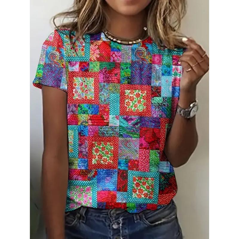 

Летний женский топ с круглым вырезом, короткими рукавами, милая простая футболка с принтом 6xl