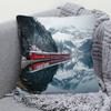 1pc Swiss Scenery Train Red Cushion Cover, Traditional-Style, 45.72x45.72cm, Double-Sided Short Plush Decorative Throw Pillowcase, Polyester, with Zip