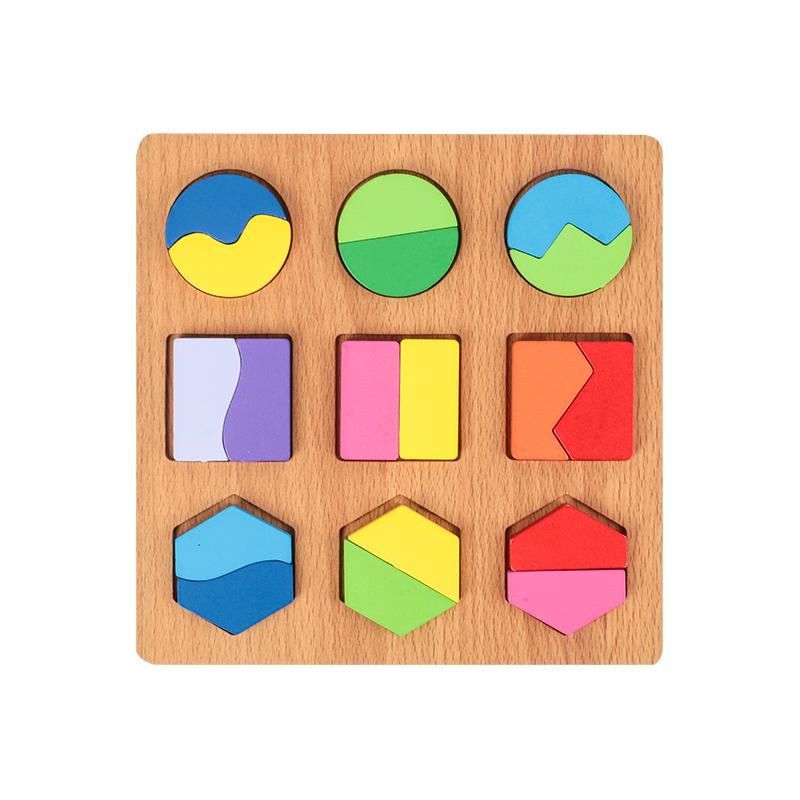 Kids Shapes Wooden Puzzle Montessori 3D Geometric Board Preschool Learning Educational Game Color Cognition Toy for Children