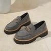 Women's Spring Thick-Soled Platform Slip-On Loafers With Metal Chain Detail, British Style.