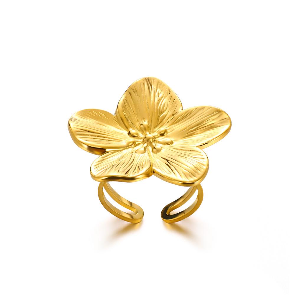Elegante Edelstahl-Großblüten-Ringe für Damen, Goldfarbe, Sonne, Seestern, Offener Ring, Fingerschmuck, Hochzeit, Ihr Geschenk, Punk
