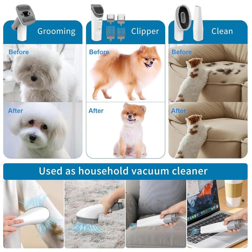 Dog Grooming Kit Vacuum 99% Hair with Cleaning Tool in 1 with Dust Cup 4 Combs Hair Vacuum for Dogs Cats Low Noise Home Clean